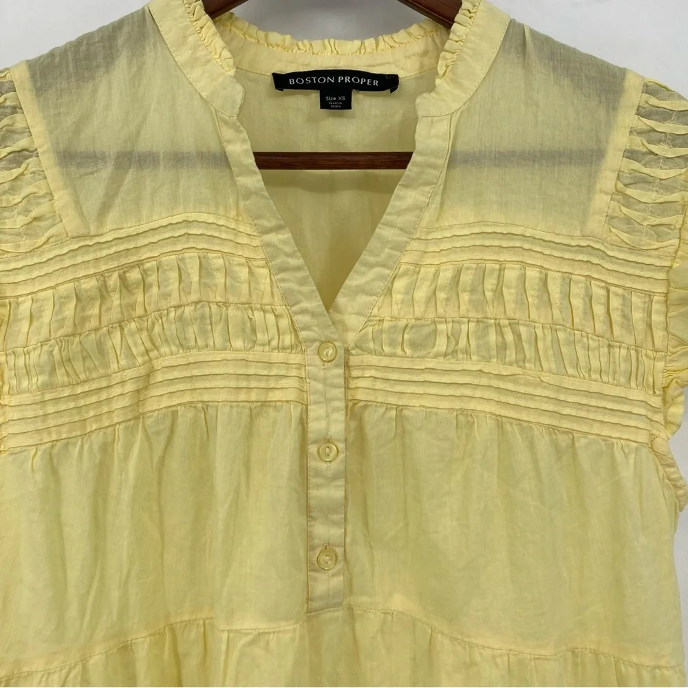 Boston Proper Tiered Shift Dress Lemon Drop XS Babydoll Ruffled Feminine Boho - Picture 3 of 7